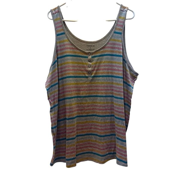 Torrid Classic Fit Womens Striped Sleeveless Snap Front Tank Top Size 4 - Picture 1 of 5